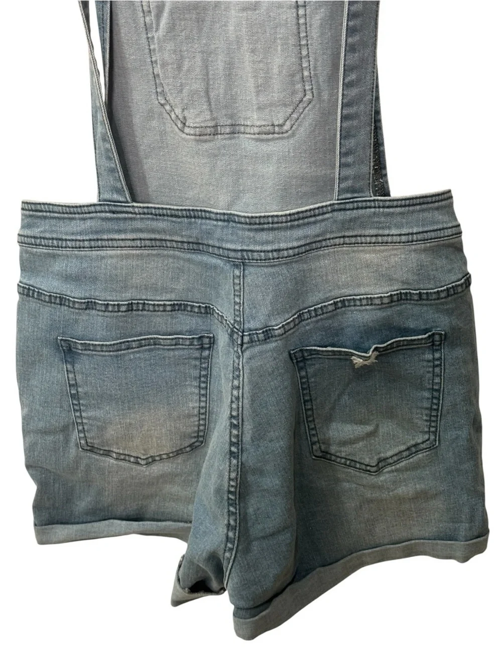 WallFlower distressed denim short overalls women’s size M